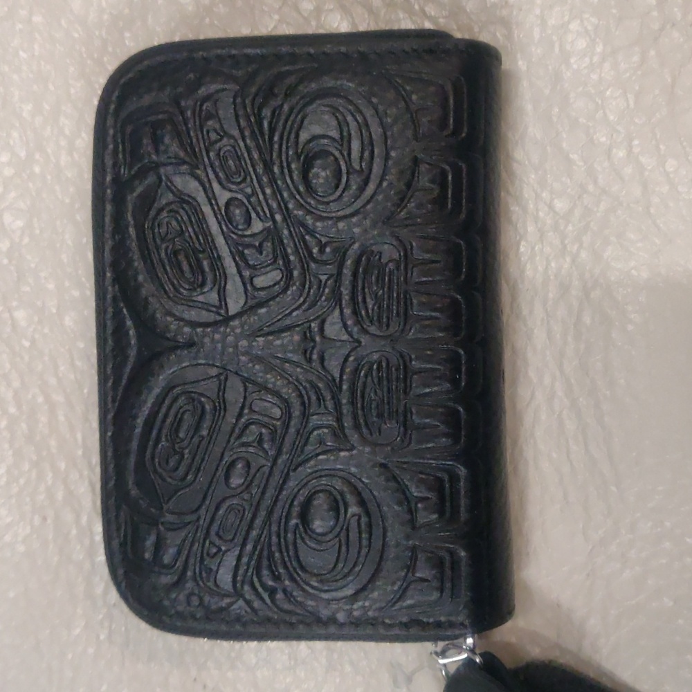 Leather Card Wallet w/ Indigenous Art 'Eagle with Fish Claw' by Francis Horne Sr